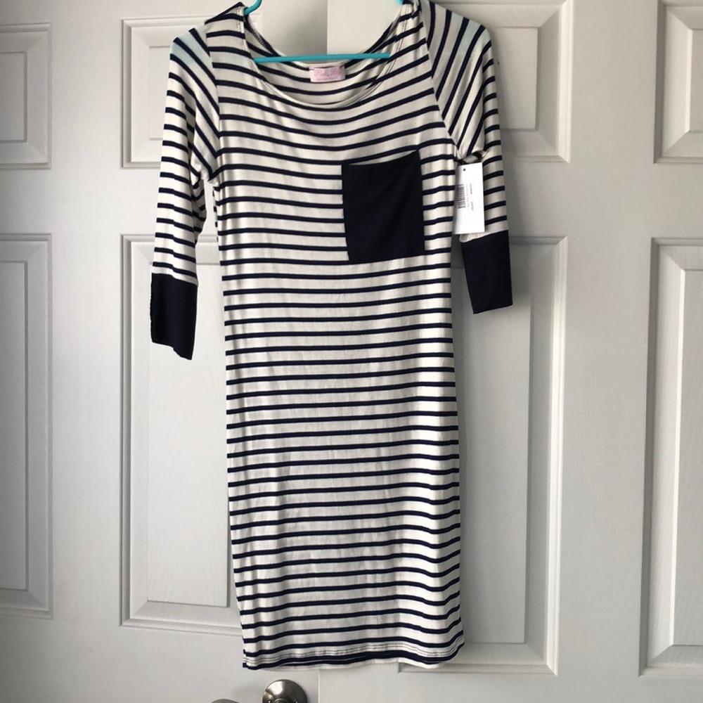 NWOT Navy/Cream Striped Dress